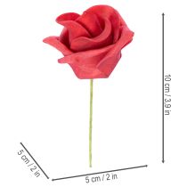 položky Umělý květ červené růže se stonkem, 5 cm, 100 kusů