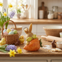 položky Dekorativní králík s mrkví, velikonoční ozdobné figurky zajíčků, 6 cm, 3 kusy