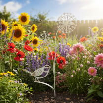 položky Kovová dekorace na květinový kolík s motivem ptáčka Allium bílý 20×52cm