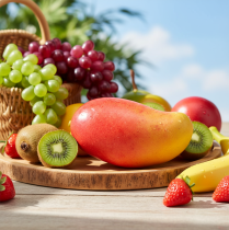 položky Umělá mangová červená, žlutá Realistická figurína jídla 15 cm