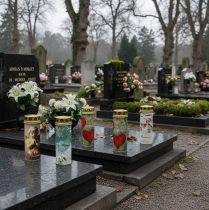 položky Náhrobní svíčka s motivem, pohřební dekorace, Ø6cm V17cm, 6 kusů