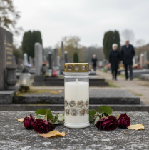 položky Náhrobní svíčka bílé růže zlaté smuteční světlo Ø7cm V18cm 77v