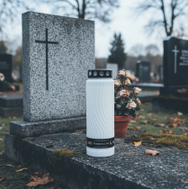 položky Víčko na hrobovou svíčku s květinovým motivem, bílé a černé, 10 dní, V27 cm