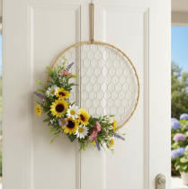 položky Dekorativní kovový prsten Ø38cm, závěsná dekorace, rafie, stříbrná, přírodní, boho nástěnná dekorace, všestranné zdobení, 4 kusy