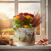 položky Kulatý kovový květináč/květináč Fresh Garden V21 cm
