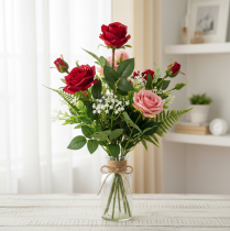 položky Umělá růžová větev z hedvábného květu, červená 72 cm