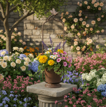 položky Vintage květináč s mřížkou, design vážky, kov, Ø16/V62cm