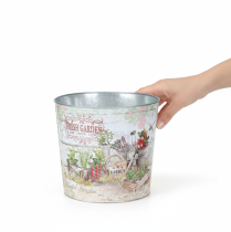 položky Kulatý kovový květináč/květináč Fresh Garden V21 cm