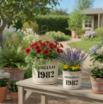 položky Dekorativní kbelík s uchem „Original 1982“ krémová Ø12/10cm sada 2×2 dílů