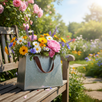 položky Dekorativní taška, stříbrná, bílá, hnědá, kovová, květináč, D22 cm, 2 kusy