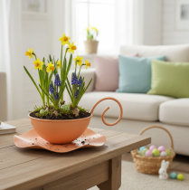 položky Kovový dekorativní hrnek, oranžový, Ø11,5 cm, V6 cm, s podšálkem, 2 kusy