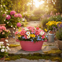 položky Růžová kovová květinová mísa s uchy, kulatá, Ø33,5 cm