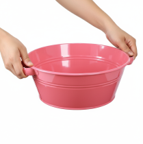 položky Růžová kovová květinová mísa s uchy, kulatá, Ø33,5 cm
