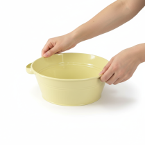 položky Dekorativní kovová miska, zelenožlutá, květinová miska s uchem, Ø33,5 cm