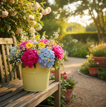 položky Dekorativní kovový květináč, zeleno-žlutý, květináč, 31x26x21,5 cm