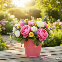 položky Kovový květináč s růžovou rukojetí 16x17,5x16cm 2 ks