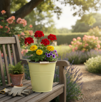 položky Kovový kbelík/květináč v zelenožluté barvě, 26x22,5x23cm, 6l