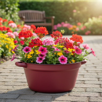 položky Kovový kbelík s uchy, dekorativní vanička na rostliny, červená, Ø20,5 cm, V10,5 cm