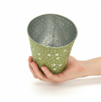 položky Stříbrnozelený květináč, kovový květináč s hvězdami, Ø14cm