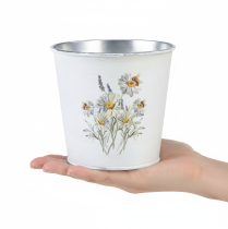 položky Kovový květináč, květináč, bílý, výška 12,5 cm, výška 11,5 cm