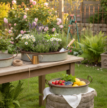 položky Oválný kovový podnos s uchem, rezavě hnědý, 46/52 cm, sada 2 kusů