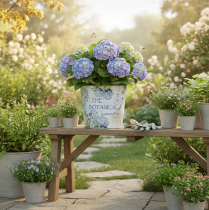 položky Malý kovový květináč/květináč na hortenzie, Ø17,5 cm V16 cm