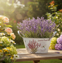 položky Oválná kovová květinová mísa s uchy, levandulová, 32×15×15 cm