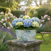 položky Květinová mísa s uchy, vzor hortenzie, kovová, 26×13×14,5 cm