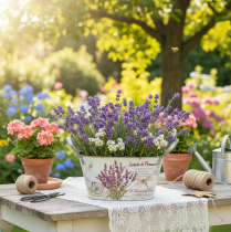 položky Oválná kovová květinová mísa s uchy, levandulová, 26×13×14,5 cm