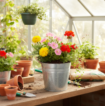 položky Kovový květináč s úchyty, dekorativní kyblík, Ø16cm V15cm