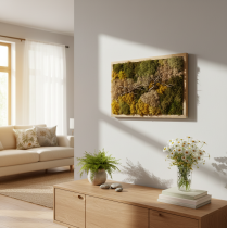 položky Obraz mechu, pravý konzervovaný mech a větvičky, přírodní, 60×40 cm