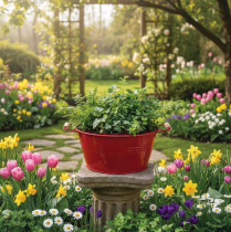 položky Dekorativní miska s uchy, kovová květinová mísa, červená, Ø29cm, V14,5cm