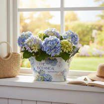 položky Květinová mísa s uchy, vzor hortenzie, kovová, 26×13×14,5 cm