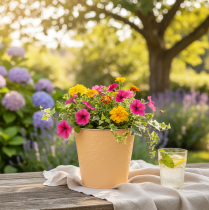 položky Kovový květináč, pastelově oranžová, Ø13,5 cm V12,5 cm