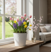 položky Kovový květináč, pastelově bílá, Ø16 cm V14 cm