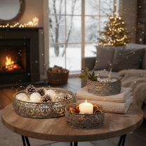 položky Dekorativní kovová miska, šedobílý vzor, Ø16/19,5/23,5 cm, sada 3 kusů