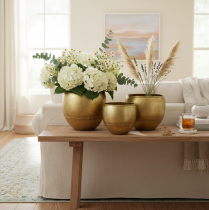 položky Dekorativní vázy s mosazným vzhledem, kovové vázy Ø18/15/12,5 cm, sada 3 kusů