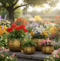 položky Kovový dekorativní květináč, mosaz, Ø22/18/14cm, sada 3 kusů