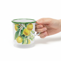 položky Smaltovaný květináč, dekorativní květináč s citronovou větvičkou, květináč ve středomořském stylu Ø9,5 cm V10 cm