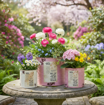 položky Sada květináčů na balkon a zahradu, dekorace do truhlíku, vintage styl, 15 cm, 3 kusy