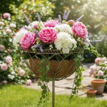 položky Kovový zahradní koš, dekorativní prvek ve vintage stylu pro stylové venkovní použití, 95 cm