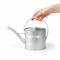 položky Vintage dekorativní konev na zalévání, kovová, stříbrná, květináč o objemu 1,25 l
