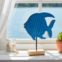 položky Dřevěná figurka ryby, námořní dekorace, ručně vyrobená stolní dekorace do obývacího pokoje, 22 cm