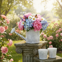 položky Vintage květináč Ø17cm, dekorativní konev na zalévání, kovový květináč ve stylu shabby chic