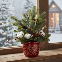 položky Umělá jedlová větvička s ozdobou z kužele, 41 cm