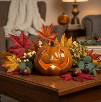 položky Keramická dýňová LED halloweenská dekorace malá 10 cm