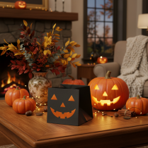 položky Papírový sáček s dýňovým obličejem, halloweenská dekorace 10 cm, 6 ks