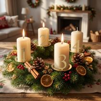 položky Sada kroužků na svíčky, kuželových svíček, čísel na adventní věnec 3 cm, 4 ks