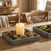 položky Dřevěný tác čtvercový šedý, bílá stolní dekorace shabby chic 24,5×24,5 cm 2 ks