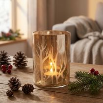 položky Lucerna Sklo Deco Trees Hnědá sklenice na čajovou svíčku Ø9,5cm H13,5cm